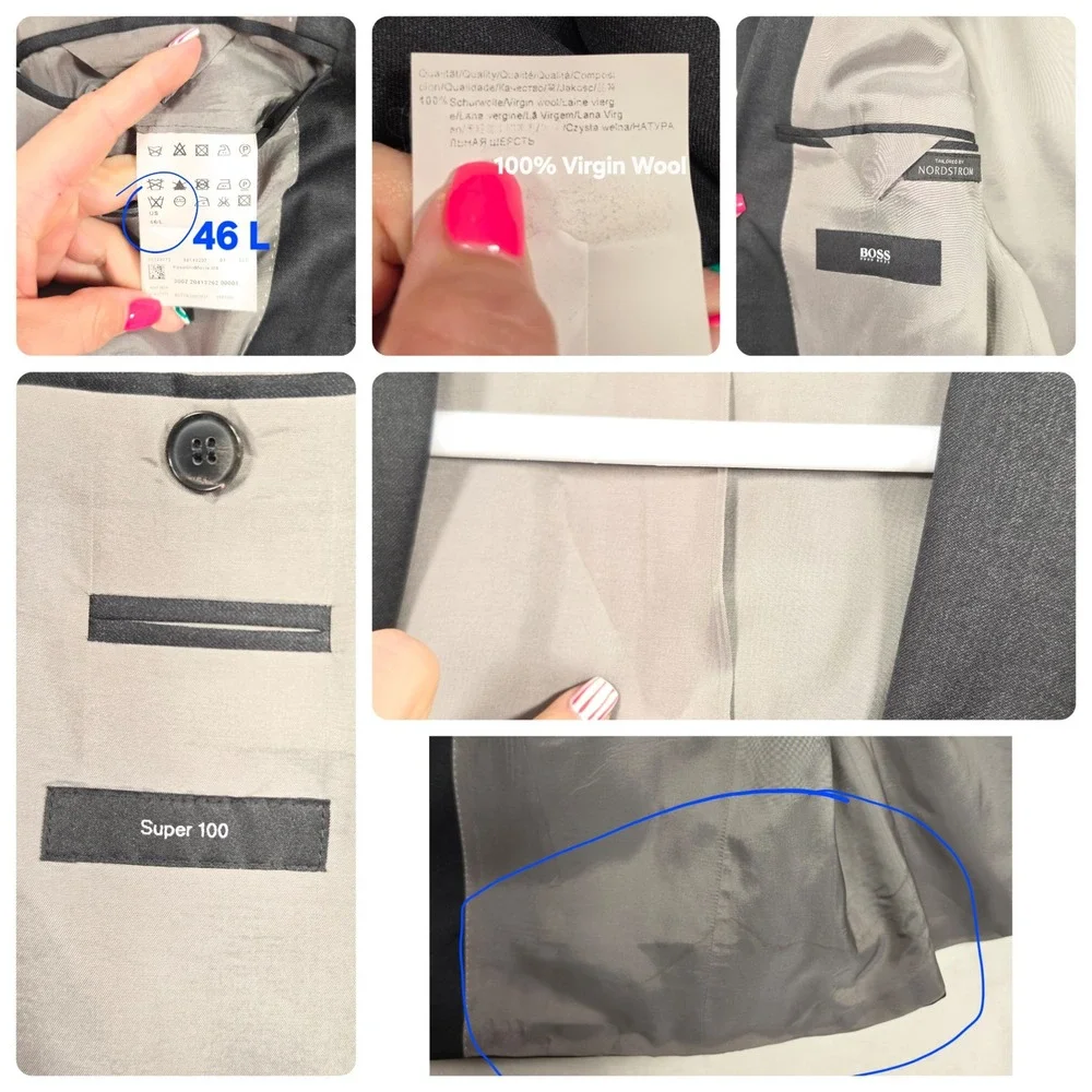 Hugo Boss Blazer Mens‎ 46L Charcoal Gray Suit Jacket Business Classic Luxury